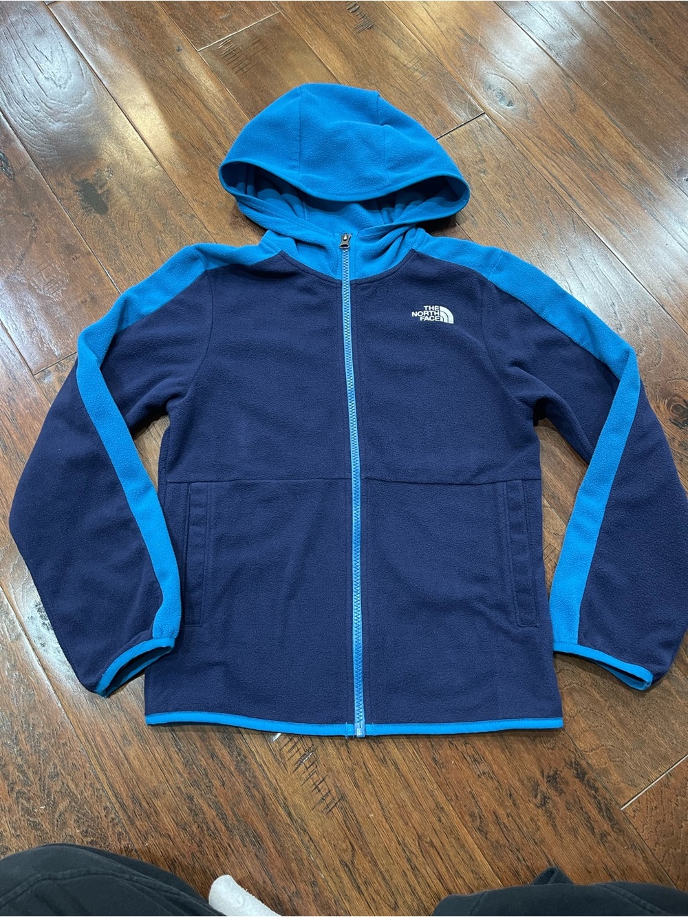 The North Face Navy and Bright Blue Kids Hooded Fleece Zip-Up